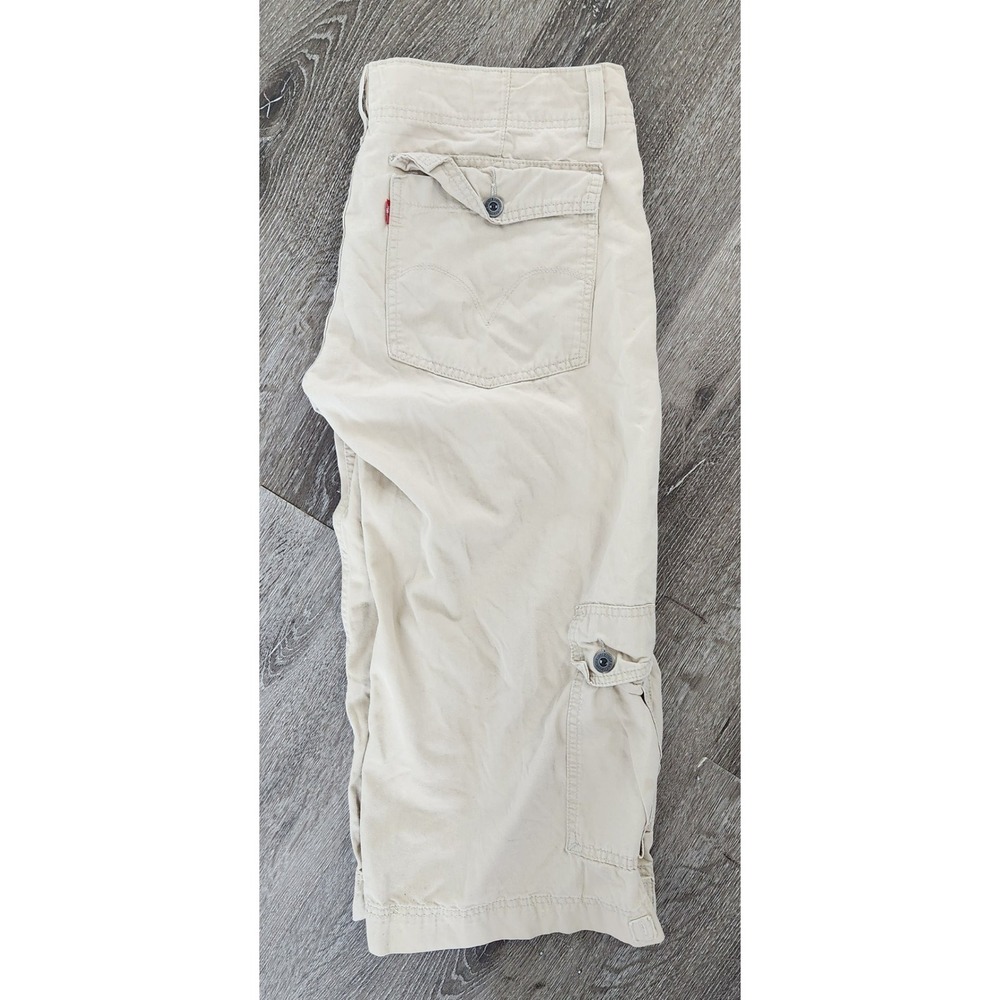 Levis Junior Tan Khaki Cargo Capri Pants Drawstring Cotton Size L JR